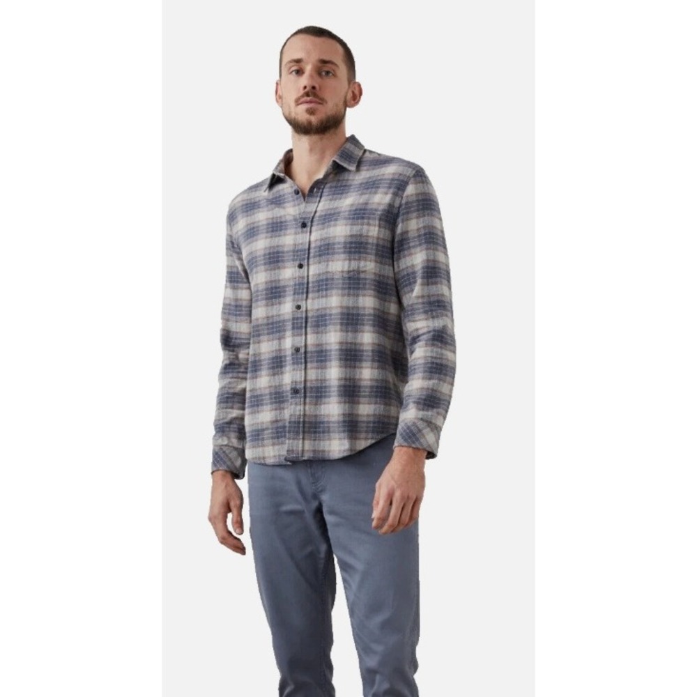 Rails Sussex Arrowroot Flint Melange Men Large Plaid Cotton Flannel Button Down